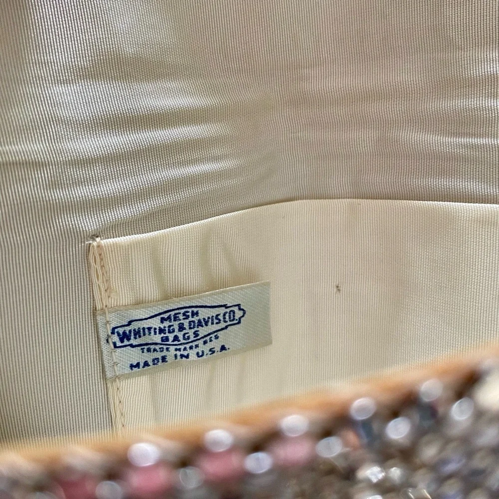 Whiting & Davis Co. Vintage Silver Mesh Evening Bag Clutch Rhinestone Closure